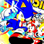 Sketch simple black-and-white cartoon portrait. featuring Sonic High Resolution character