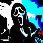 Manga-style portrait with red Ghost Face Special clothing against monochrome character design.